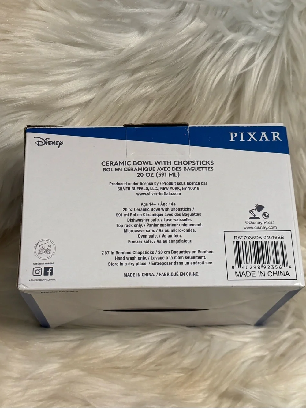Disney Pixar Ratatouille Remy Ceramic Ramen Noodle Bowl with Chopsticks20 Ounces